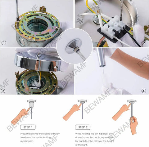 Assembly steps for 3 Pack Modern Mini Island Pendant Lights With Acrylic Shade LED Adjustable Cone Pendant Lighting