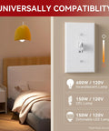 Dope Slide Dimmer Switch For Dimmable LED CFL And Incandescent Lights, 600 Watt Max, Single Pole Or 3-Way shown beside lamp.