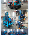 Heavy Duty Water Well Drill Rig Featuring Lightweight Hydraulic Portable Drilling Machine displayed in various angles in a warehouse.