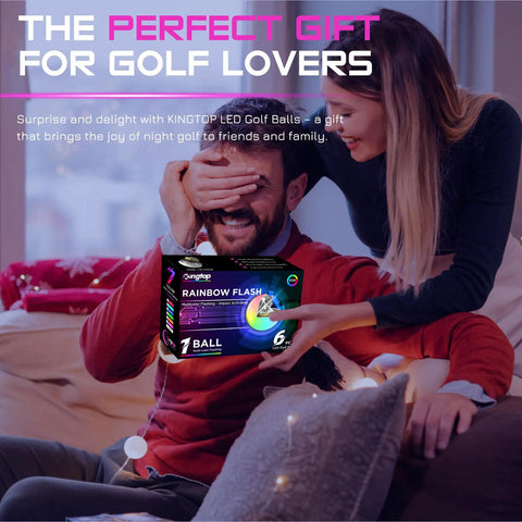 Man receiving Multicolor Flashing LED Golf Balls For Night Golfing Glow In The Dark With 7 Color Modes gift from woman
