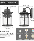 Large Outdoor Porch Light Wall Mount 15 Inch Sconce With Seeded Glass dimensions and bulb recommendations display