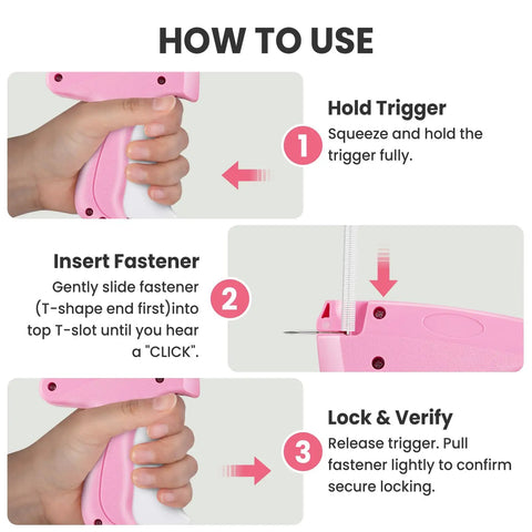 Instructions for using the Upgraded Handheld Stitch Gun For Quick Clothing Fixes Smart Tagging Tool for fabric mending.