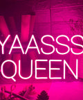 Pink Neon Sign LED Light For Bedroom Wall Decor Large 19.7x11 Inches showing 'YAASSS QUEEN' text with acrylic backboard