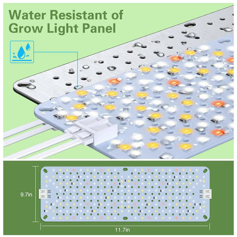 Ultra Thin 40W Full Spectrum Grow Light Panel With 768 LEDs for Indoor Plants, showing water resistance feature.