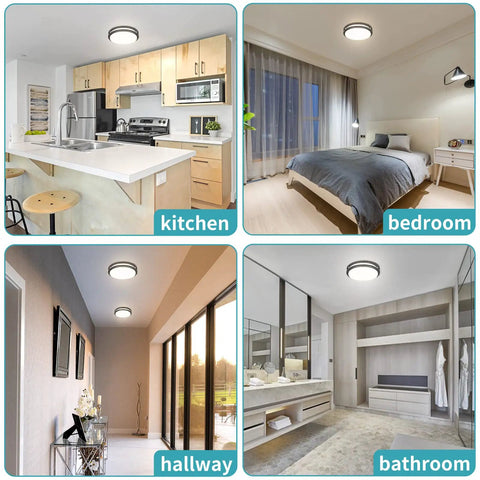 Dimmable LED Flush Mount Ceiling Light 10 Inch Fixture 18W With 160W Equiv illuminating kitchen, bedroom, hallway, and bathroom