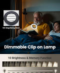 Man using 10X Lighted Magnifying Glass With LED Clip On Reading Lamp For Desk Bed And Nail Art, 58 LED 750 Lumen Loupe Magnifier