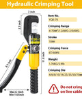 Heavy Duty Hydraulic Crimping Tool And Cutter Set Including Nine Swappable Dies, Six Ton Cable Crimper YQK-70 with specs and dimensions.