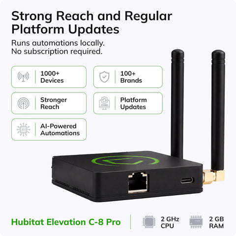 Keep Your Smart Home Running Slick With A Premium Hub Delivering Actual Local Control And Seamless Automation Zero Cloud Lag Bulletproof Privacy Solid Offline Reliability And Worry Free Management For Every Connected Device - Hubitat Elevation C-8 Pro with antennas and network ports