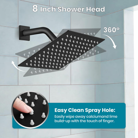 Matte Black Shower System With Tub Spout, Wall Mounted Rain Shower Head And Handle, 8 Inch Brass Faucet Set With Rough-In Valve
