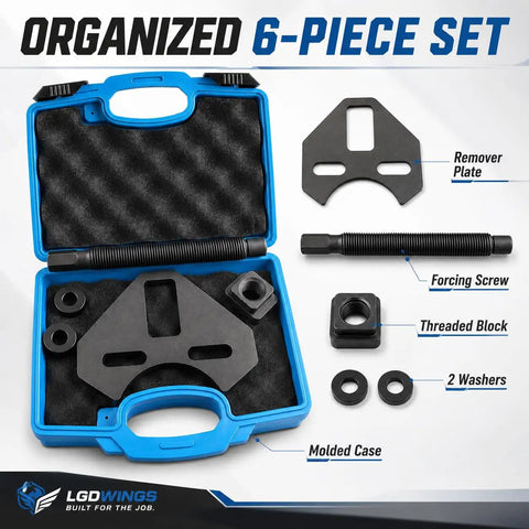 Shop Grade Wheel Bearing Hub Removal Tool And Puller For 5 6 8 Lug Setups includes manual tools in organized case.