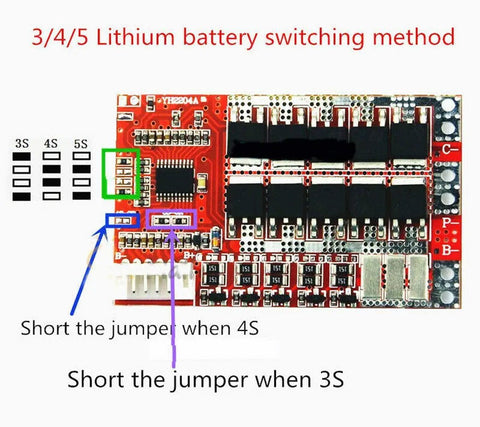 Premium 5S BMS Board For 18650 Lithium Cells Running Butter Smooth With 50A Balanced Charging circuit layout with jumper settings
