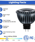 MR16 LED Light Bulbs 12 Pack Delivers A Straight Up Bright 2700K Warm White Glow With 450 Lumens and GU5.3 Bi Pin Base.