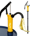 TALFIT lever-action 55-gallon drum pump with yellow reinforced PP body and black handle