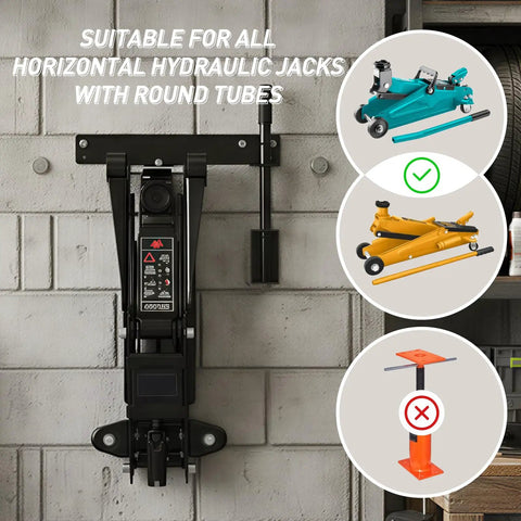 Heavy Duty Wall Mount Jack Holder For Hydraulic Floor Jacks Sturdy Steel Bracket Wall Rack Storage installed in garage