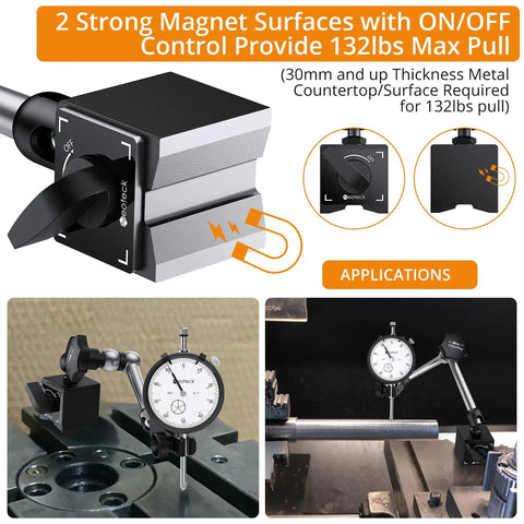 Dial Indicator 0-1 Inch With 0.001 Inch Resolution And Magnetic Base, On-Point Readouts, Secure Locking With Metal Limit Switch, 132 Lb And 60 Kg Hold, Ideal For Machining, Calibration, And Tight Tolerances. magnetic base and dial indicator used in machining setup