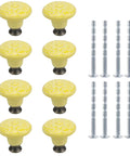 Vintage Ceramic Drawer Knobs Set Of 8 With Screws Colorful Floral Cabinet Pulls For Dresser Closet Cupboard And Kitchen Furniture Durable Retro Hardware Easy Install Yellow
