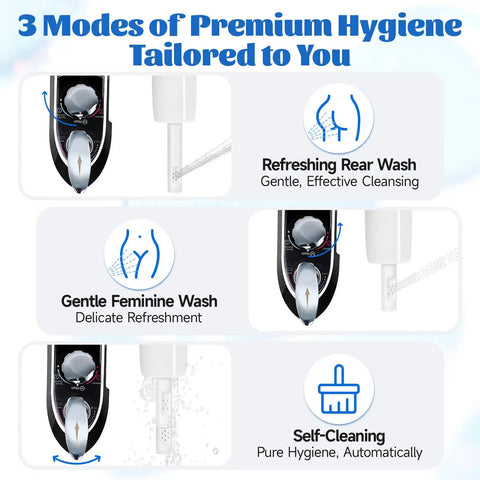 Bidet Toilet Attachment With Self Cleaning, Hot And Cold Water Spray modes: Rear wash, Feminine wash, and Self-cleaning