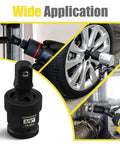 Heavy Duty Universal Joint Swivel Socket Set Three-Piece 1/2, 3/8, and 1/4 Inch Drive Flexible U-Joint Adapters in use