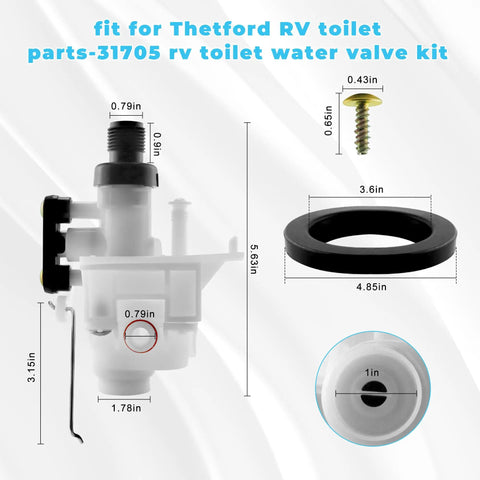 Freeze Resistant RV Toilet Water Valve Kit For RV Toilets Like Aqua Magic V Built Tough With High Impact PP Construction Cold Weather Ready Replacement Part Compatible With 31653 31688 31705 Series Durable Quick Install Valve, dimensions shown