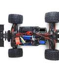 Bottom view of mini RC car with LED Light Strips Kit For One Sixteenth Mini ERVEO RC Car Buggy Upgrade Parts installed