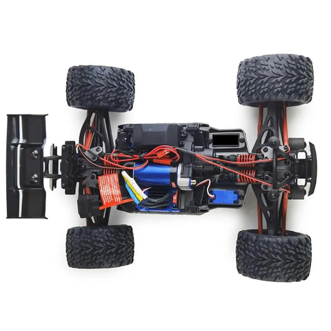 Bottom view of mini RC car with LED Light Strips Kit For One Sixteenth Mini ERVEO RC Car Buggy Upgrade Parts installed