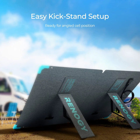 120W Foldable Solar Panel With Adjustable Kickstand And Integrated Carry Handles For Road Trips Camping RV And Fishing 22 Percent PERC Monocrystalline Cells With ETFE Cover And IP67 Weatherproof Build, showing easy kickstand setup in outdoor setting.