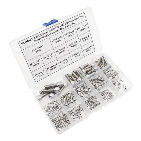 Assorted 304 Stainless Steel Socket Head Cap Screws Set No 2-56 No 4-40 No 6-32 No 8-32 No 10-24 No 1/4-20 No 5/16-18 UNC Coarse Thread Kit