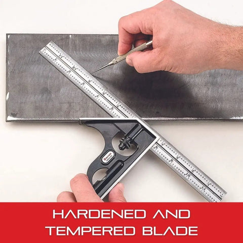 Person using Workhorse 24 Inch Blade For Combination Squares Bevel Protractors And Sets Satin Chrome Finish 4R Graduation.