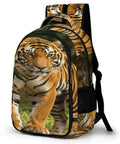 Dope Striped Forest Tiger Print Unisex Backpack with huge capacity, featuring tiger design on front pocket, durable polyester material