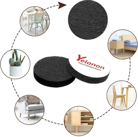 Heckin Smooth Felt Furniture Pads For Hardwood Floors Anti Scratch Guards, black, 2 round pads, versatile for chair and table legs.