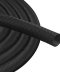 Pet Proof Cord Protector With Split Design For No Chew Cords, 10 Feet Long And Half Inch Wide, Black, Ultra Durable Bite Resistant PET Material, Easy To Install And Cut To Length For Any Indoor Setup in black woven close-up