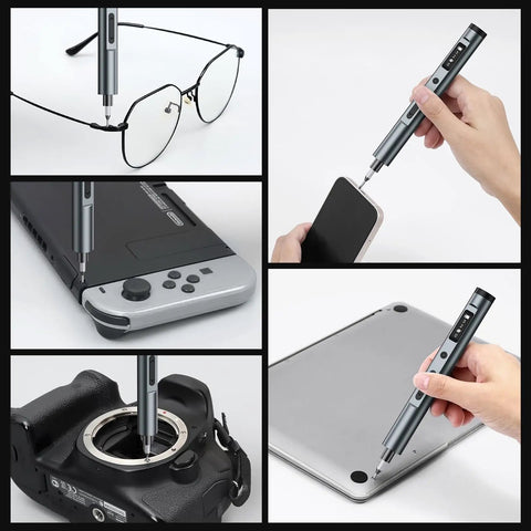 Mini Electric Screwdriver Kit With 62 In 1 Precision Bits Tiny But Mighty Portable Type C Charging Repair Tool in use on various devices.