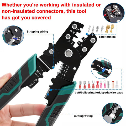 210 Piece Wire Butt Connector Set With Crimping Tool 22-10AWG featuring crimp tool, insulated connectors, and wire terminals