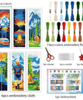 Camping Theme DIY Cross Stitch Bookmark Kit For Beginners, 6 Pack With Mountain View Motifs, Tents, Threads, Needles, Instructions