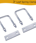 Two Piece Leaf Spring Clamp Kit fits up to three inch wide leaf springs, silver metal clamps for axle torque control in trucks.