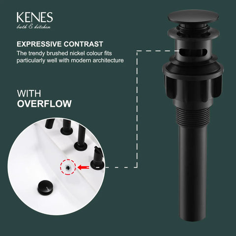 Easy Install Matte Black Pop Up Sink Drain With Overflow Anti Clog For Bathroom Vanity Lavatory Quick Drainage