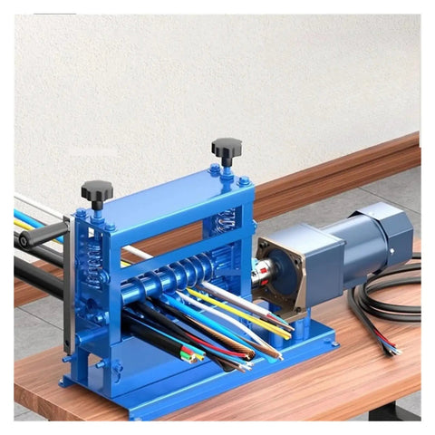 Top Rated Fully Automatic Cable Stripper Machine Multi Function Electric Wire Stripper Heavy Duty Tool on a wooden surface.