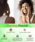Woman smiling in mirror with DIY At Home Dental Repair Kit For Missing Or Damaged Teeth With Color Matching Compound.
