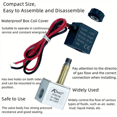One Quarter Inch DC Twenty Four Volt Two Way Normally Closed Pneumatic Aluminum Solenoid Valve for Air Gas Water Liquids