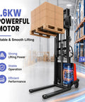 Rocksolid 3300 Lbs Semi Electric Pallet Stacker With 1.6Kw Motor For Heavy Duty Warehouse Use featuring stable lifting and power.