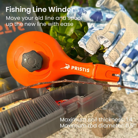 Fishing Line Winder And Reel Spooler Kit With Unwinding System on outdoor surface with tools and gloves