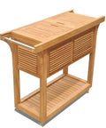 Solvang Teak Bar Cart With Extendable Beverage Tub And Locking Wheels For Outdoor Patio Entertaining Go To Option Teak Wood Beverage Center With Sliding Panels And Stainless Steel Handles