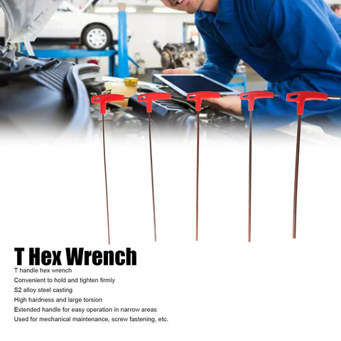 Thinking Process: T handle hex wrench set, 5 sizes, S2 alloy steel, for mechanical maintenance