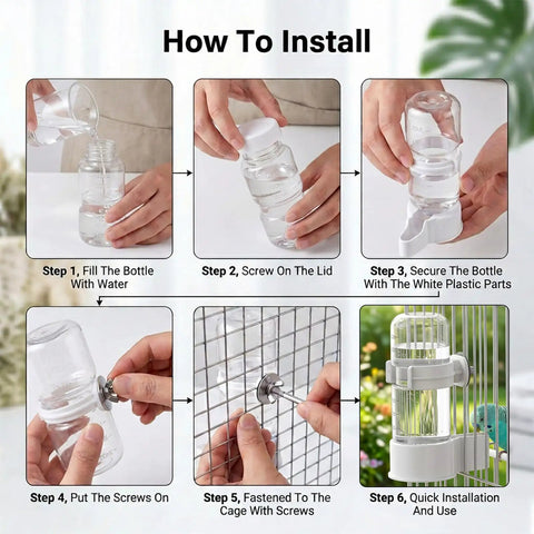 How to install Large Capacity Automatic Bird Water Dispenser For Cage With Spill Proof Design with step-by-step instructions.