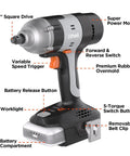20V Cordless One Half Inch Impact Wrench Kit With 2.0Ah Battery, Hog Ring Anvil, 5 Torque Settings, Up To 295 Ft Lbs And 3000 IPM