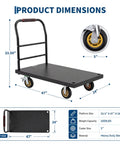 Heavy Duty 2000 Lb Steel Platform Cart With 47 By 24 Inch Anti Slip Platform, Detachable Handle For Easy Storage, 360 Degree Swivel Casters, A Real Warehouse Workhorse For Pros. Dimensions shown