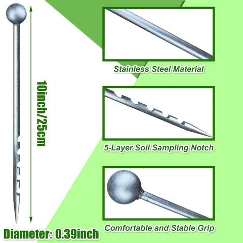 Stainless Steel 10 Inch Soil Probe For House Plants And Gardens No Batteries Needed Moisture Meter Soil Sampling Tool For Home Farm And Garden Ideal For Grab And Go Indoor Outdoor Use Durable Rotating Action, 10 inch stainless steel soil probe with notches and grip