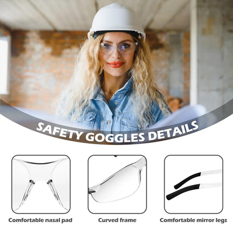 Bulk 150-Pack Safety Glasses To Stock Up The Squad, female wearing clear safety glasses with hard hat in a work environment.