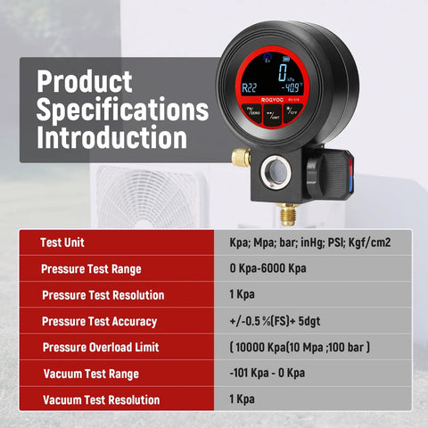 3 In 1 Digital Manifold Gauge For HVAC With Refrigerant Charging Vacuum Testing And Leak Detection Compact Digital Tool For Pros To Dial In AC And Refrigeration Systems Faster 24 Refrigerants Compatible, black round digital unit
