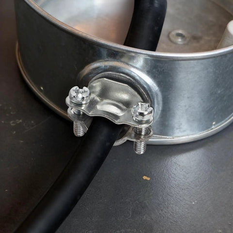 50 Pack Half Inch Clamp Type Cable Connectors For NM Cable, installed in metal electrical box, silver zinc alloy, rust-resistant